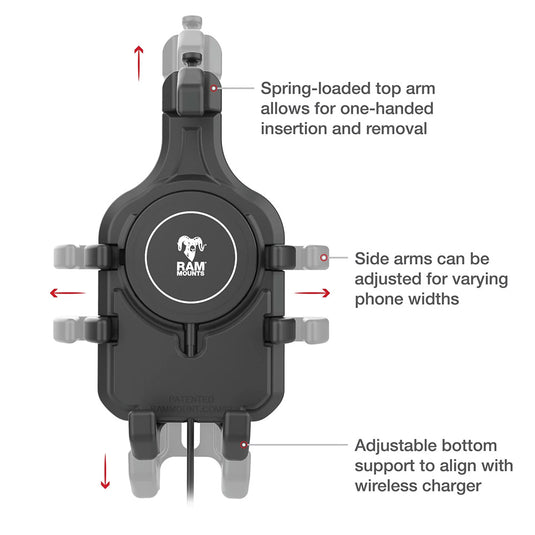 Ram Mount RAM Quick-Grip Pro w/Ball  Qi2 15W Wireless Charger [RAM-HOL-PD5B-W2MU]