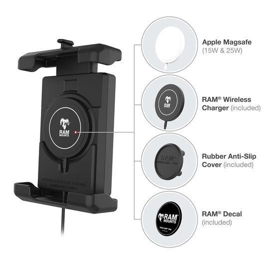 Ram Mount RAM Quick-Grip Pro XL w/Ball  Qi2 15W Wireless Charger [RAM-HOL-PD7B-W2MU]
