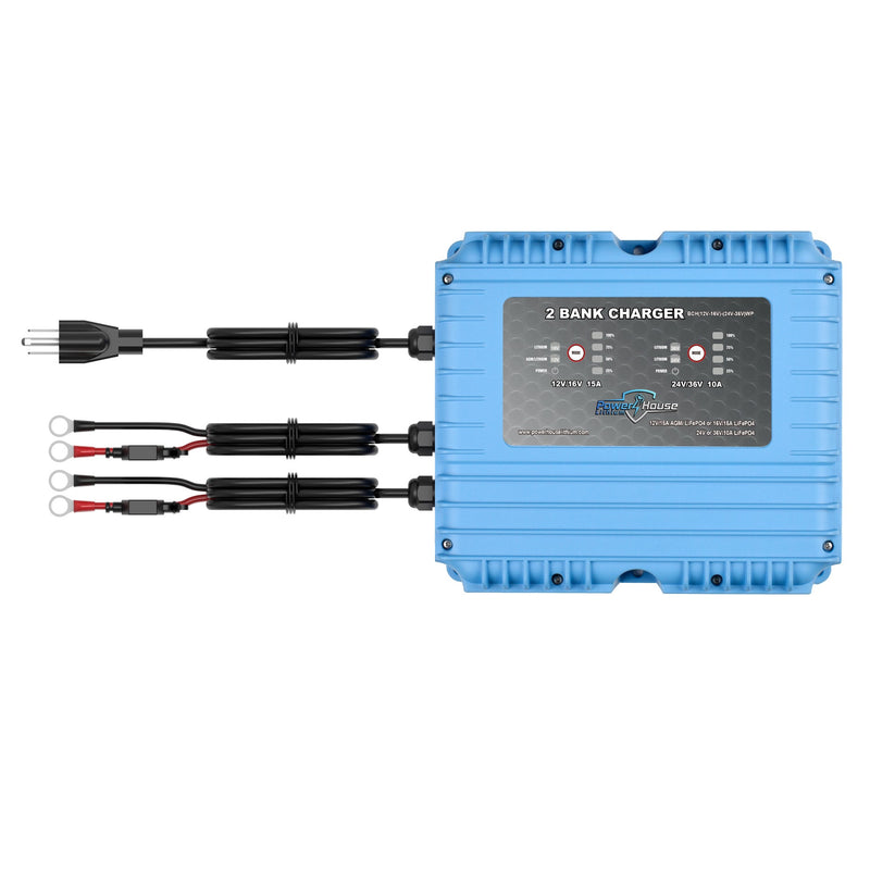 Load image into Gallery viewer, PowerHouse Lithium 12V-16V/24V-36V 2-Bank Waterproof Battery Charger
