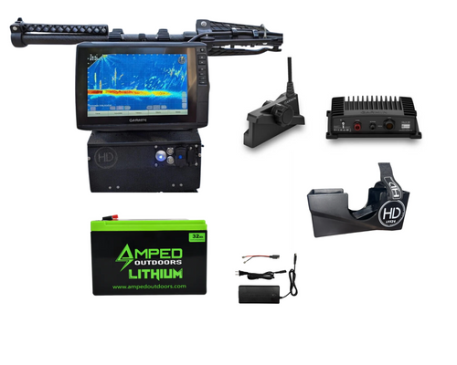 BITCO Garmin EchoMap 93UHD 2 Livescope Plus Amped Battery HD Shuttle & Pole Bundle