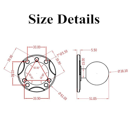 HDI UMS 1.5" BALL ROUND BASE (HDUMS-BRB)