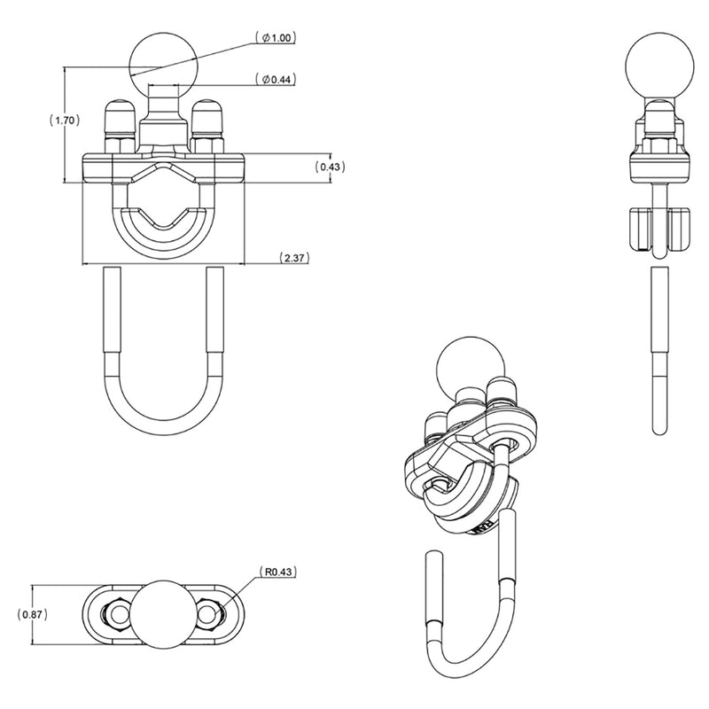 Load image into Gallery viewer, RAM Mount Zinc Coated U-Bolt Base w/1&quot; Ball [RAM-B-231ZU]
