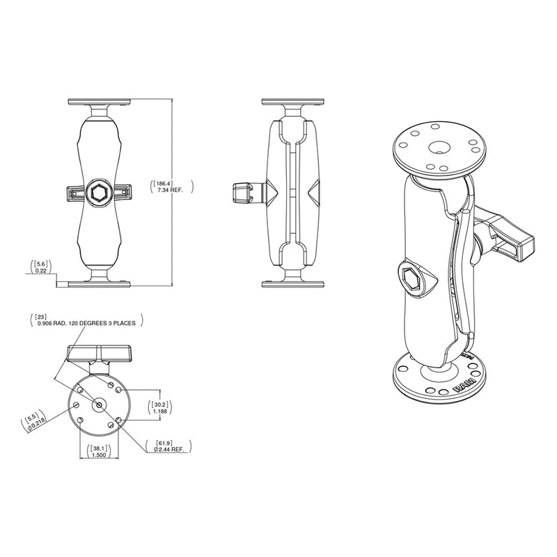 Load image into Gallery viewer, RAM Mount 1.5&quot; Double Ball Mount with Hardware for Garmin Striker + More [RAM-101-G4]
