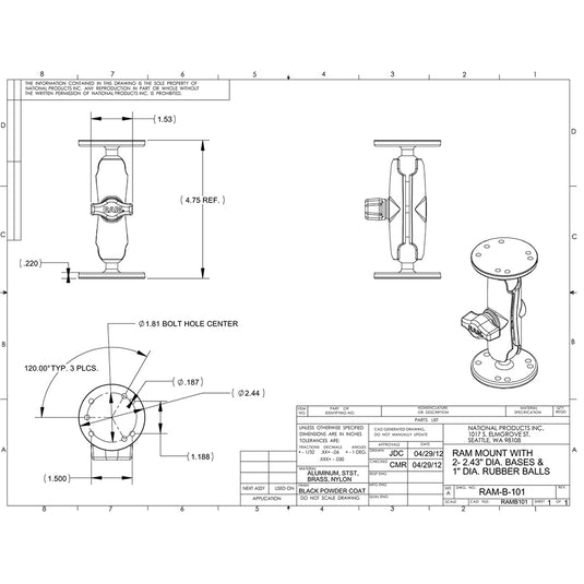 RAM Mount 1" Ball Light Use Surface Mount f/Garmin echo 100, 150, 300c [RAM-B-101-G4]