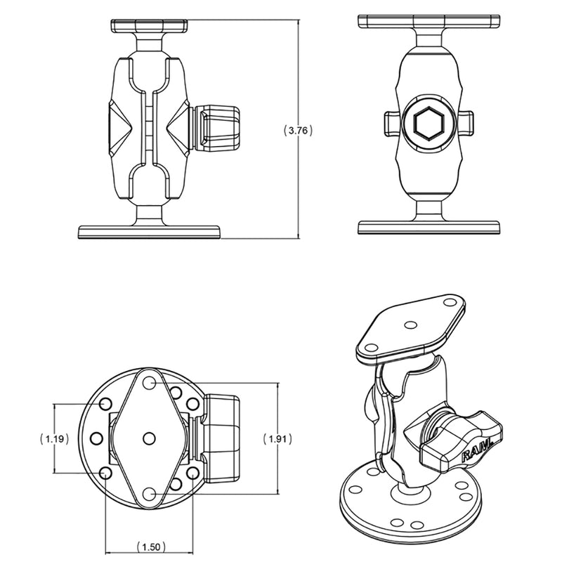 Load image into Gallery viewer, RAM Mount Flat Surface Mount Short Arm w/Diamond Base [RAM-B-138U-A]
