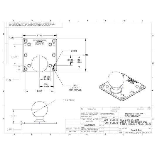 RAM Mount 100x100mm VESA Plate w/2.25