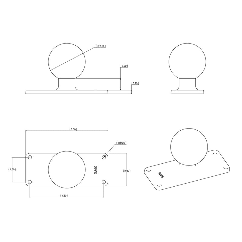 Load image into Gallery viewer, RAM Mount 2&quot; x 5&quot; Rectangle Base w/2.25&quot; Ball [RAM-D-202U-25]
