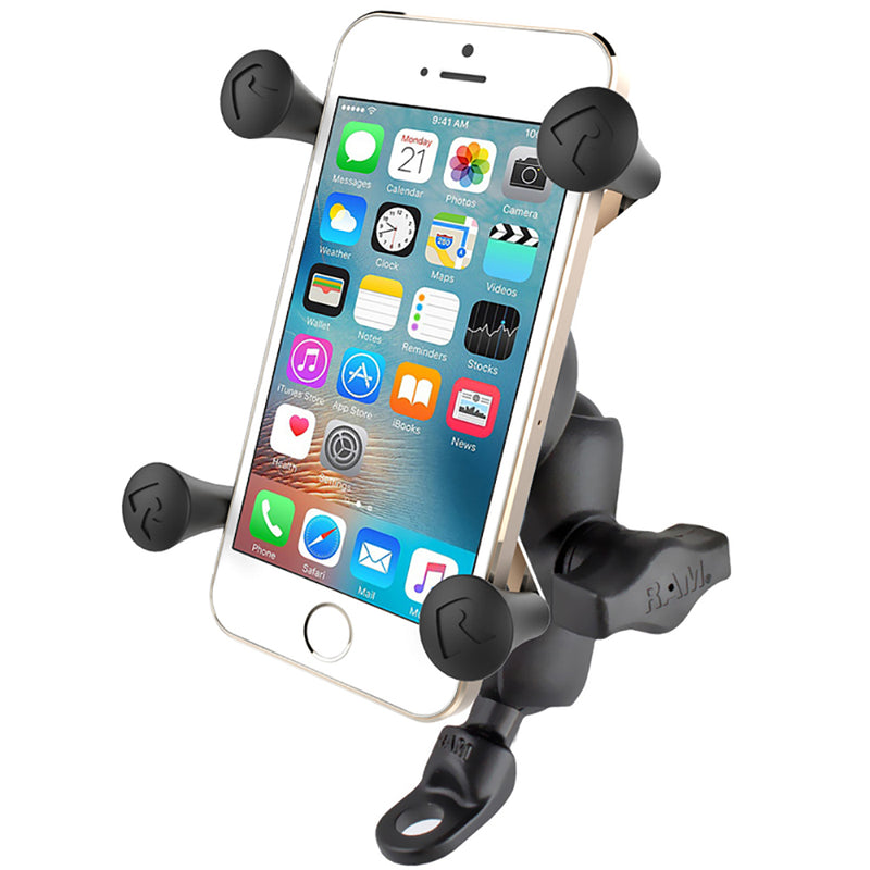 Load image into Gallery viewer, RAM Mount 9mm Angled Base Motorcycle Mount w/Short Double Socket Arm  Universal X-Grip Cell/iPhone Cradle [RAM-B-272-A-UN7]
