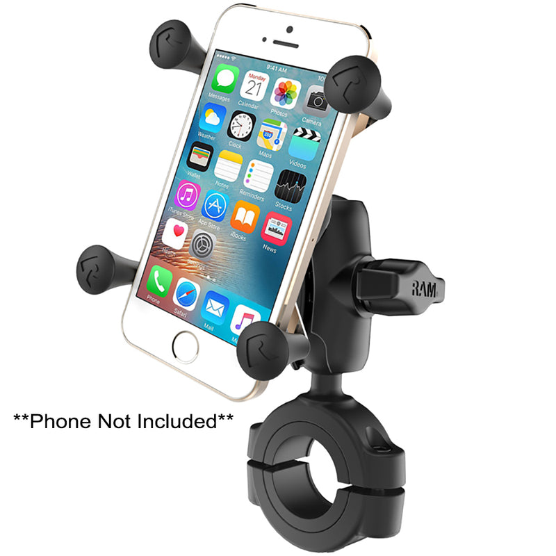Load image into Gallery viewer, RAM Mount RAM Torque 1 1/8&quot; - 1 1/2&quot; Diameter Handlebar/Rail Base with B Size 1&quot; Ball, Short Arm and X-Grip for Phones [RAM-B-408-112-15-A-UN7U]
