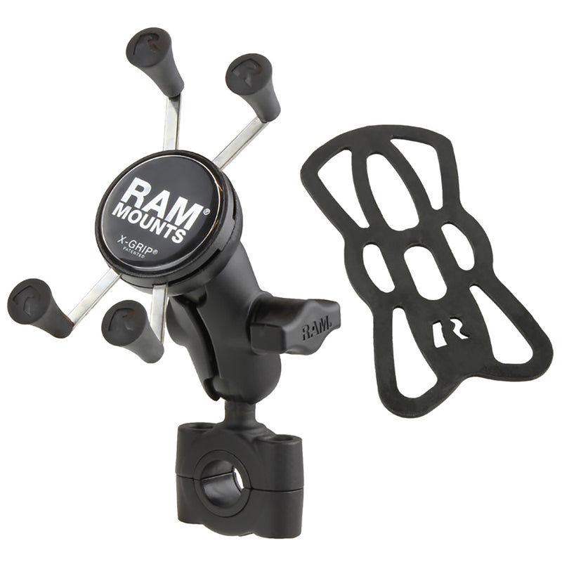 Load image into Gallery viewer, RAM Mount RAM Torque 3/4&quot; - 1&quot; Diameter Handlebar/Rail Base with 1&quot; Ball, Short Arm and X-Grip for Phones [RAM-B-408-75-1-A-UN7U]
