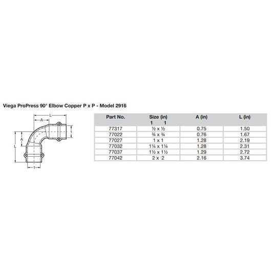 Viega ProPress 2" - 90 Copper Elbow - Double Press Connection - Smart Connect Technology [77042]