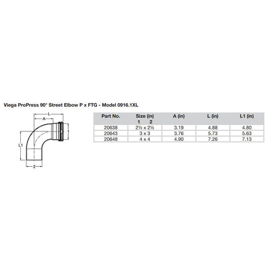 Viega ProPress 2-1/2" - 90 Copper Elbow - Street/Press Connection - Smart Connect Technology [20638]