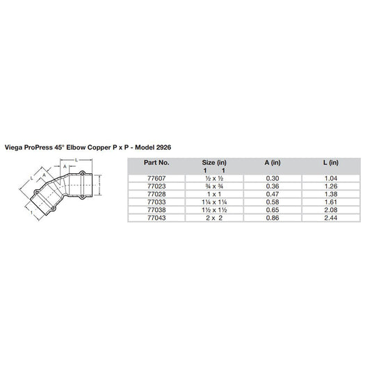 Viega ProPress 1-1/4" - 45 Copper Elbow - Double Press Connection - Smart Connect Technology [77033]