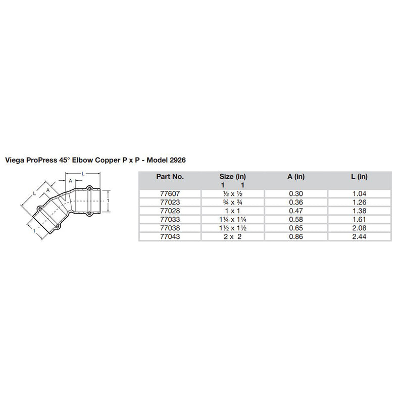 Load image into Gallery viewer, Viega ProPress 1-1/2&quot; - 45 Copper Elbow - Double Press Connection - Smart Connect Technology [77038]
