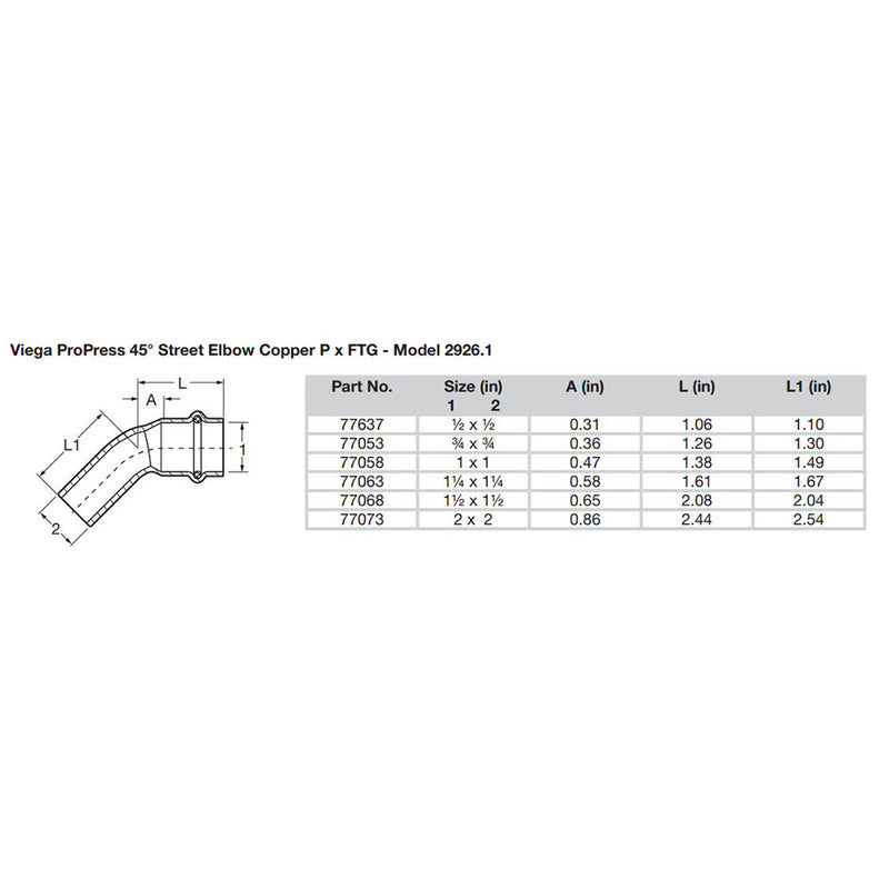 Load image into Gallery viewer, Viega ProPress 1/2&quot; - 45 Copper Elbow - Street/Press Connection [77637]
