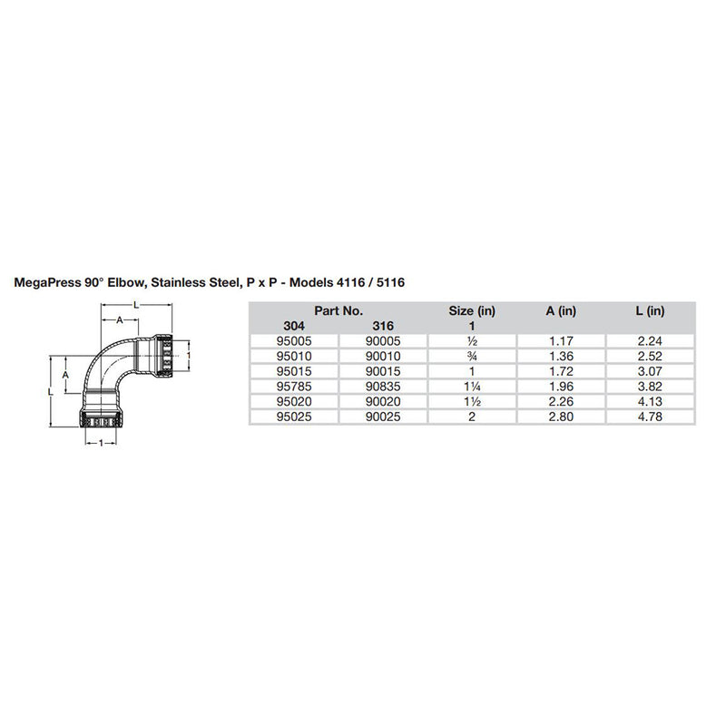 Load image into Gallery viewer, Viega MegaPress 3/4&quot; 90 Stainless 304 Elbow - Double Press Connection - Smart Connect Technology [95010]
