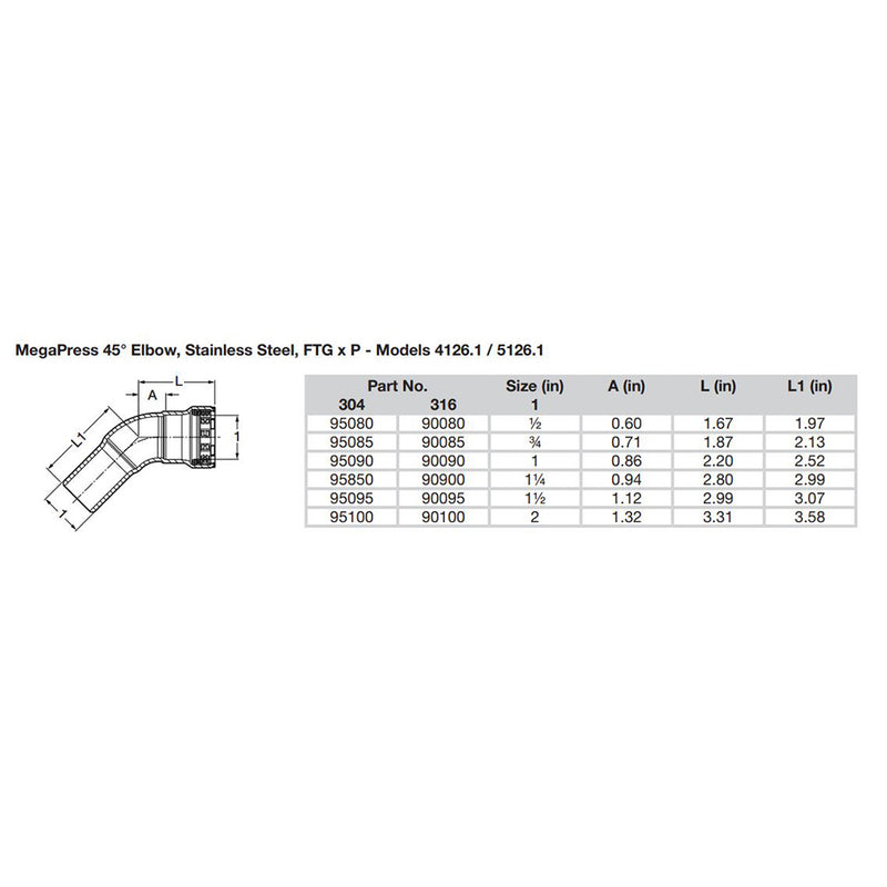 Load image into Gallery viewer, Viega MegaPress 3/4&quot; 45 Stainless Steel 304 Elbow Street - Press Connection - Smart Connect Technology [95085]
