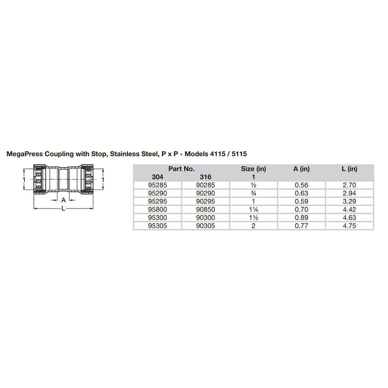 Load image into Gallery viewer, Viega MegaPress 1-1/2&quot; Stainless Steel 304 Coupling w/Stop - Double Press Connection - Smart Connect Technology [95300]
